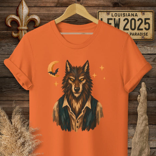 S / Orange Louisiana Scary Rougarou T-Shirt by Laissez Faire Wear