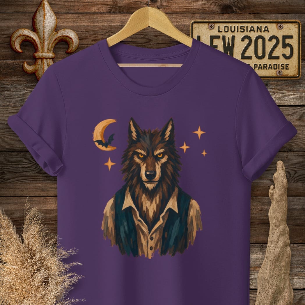 S / Purple Louisiana Scary Rougarou T-Shirt by Laissez Faire Wear
