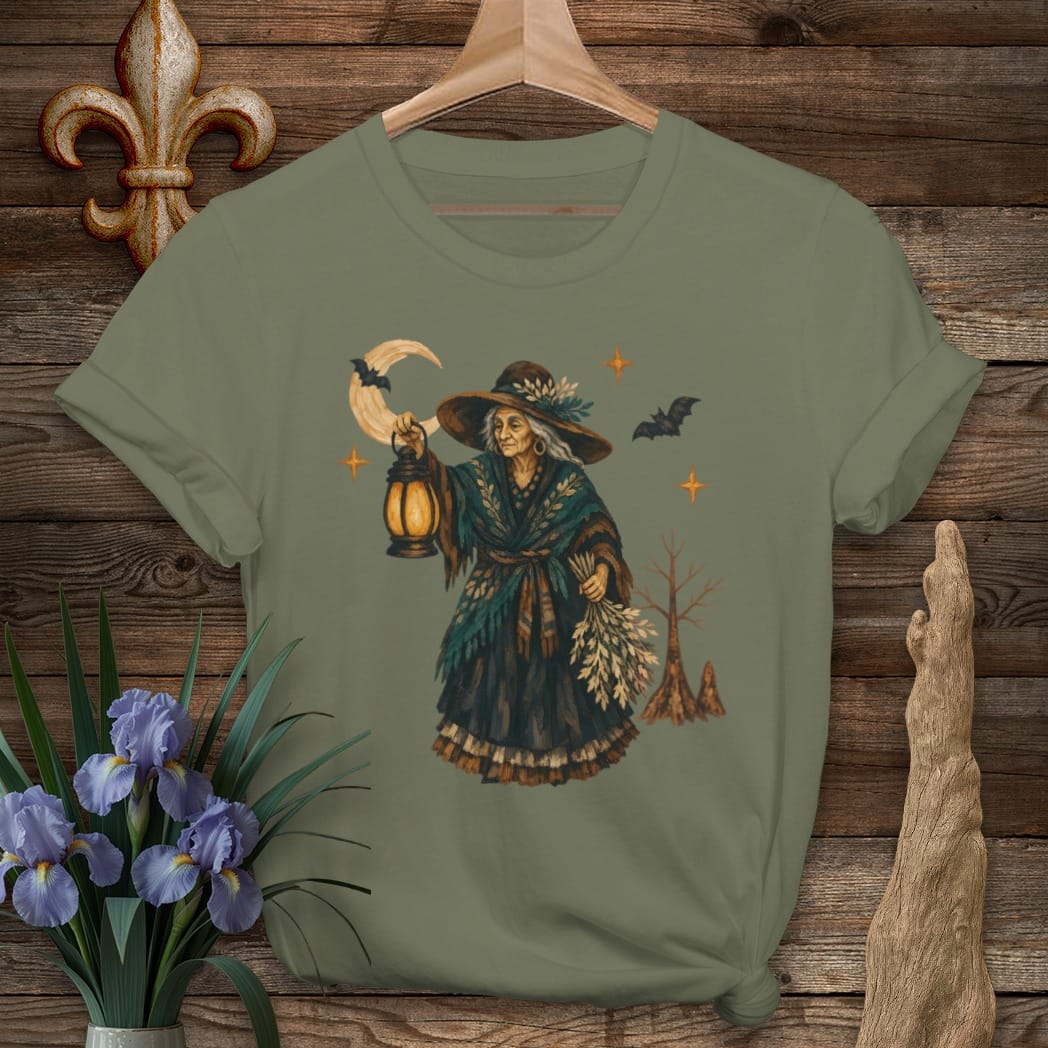 S / Military Green Louisiana Scary Swamp Witch T-Shirt by Laissez Faire Wear