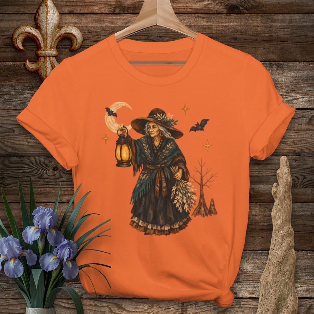 S / Orange Louisiana Scary Swamp Witch T-Shirt by Laissez Faire Wear