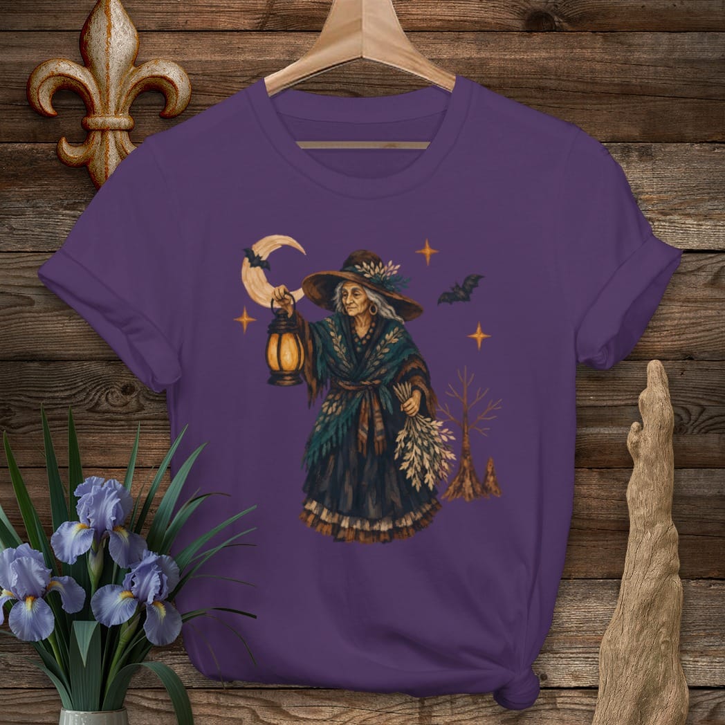 S / Purple Louisiana Scary Swamp Witch T-Shirt by Laissez Faire Wear