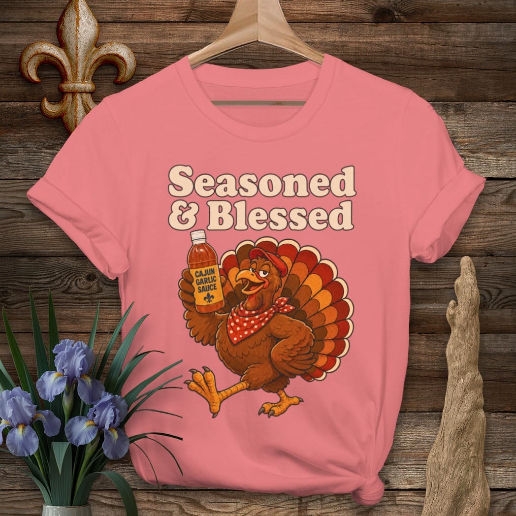 S / Coral Silk Louisiana Seasoned & Blessed T-Shirt by Laissez Faire Wear