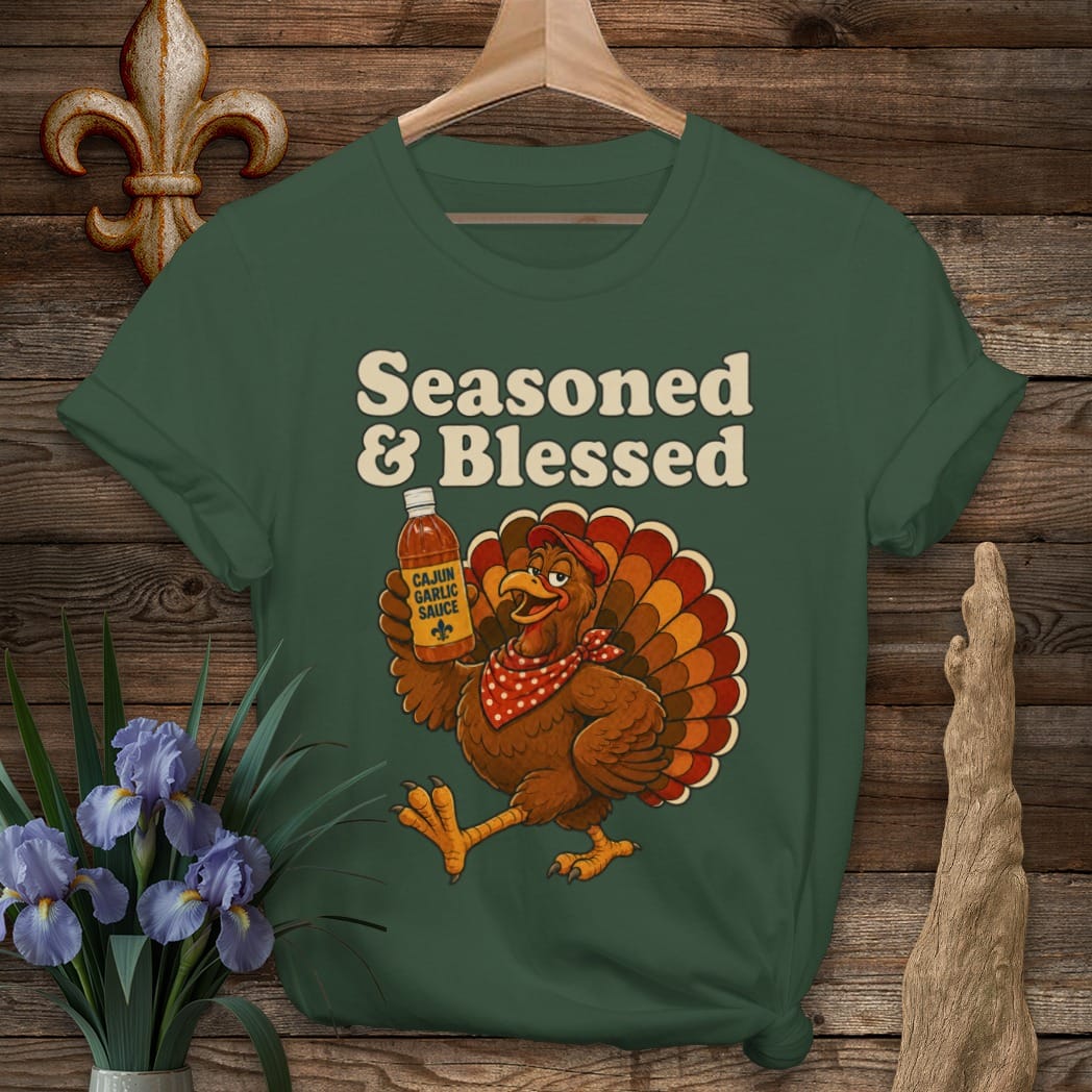 S / Forest Green Louisiana Seasoned & Blessed T-Shirt by Laissez Faire Wear