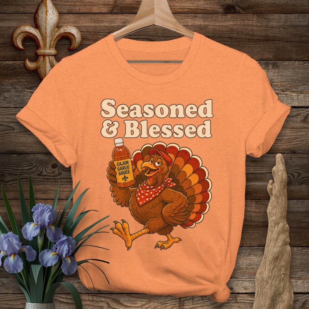 S / Heather Orange Louisiana Seasoned & Blessed T-Shirt by Laissez Faire Wear