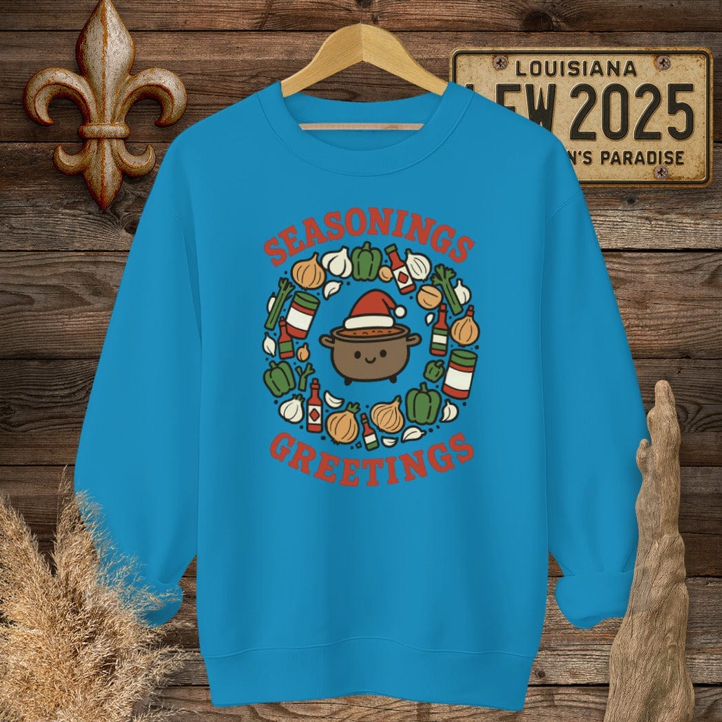 S / Sapphire Louisiana Seasonings Greeting Christmas Sweatshirt by Laissez Faire Wear