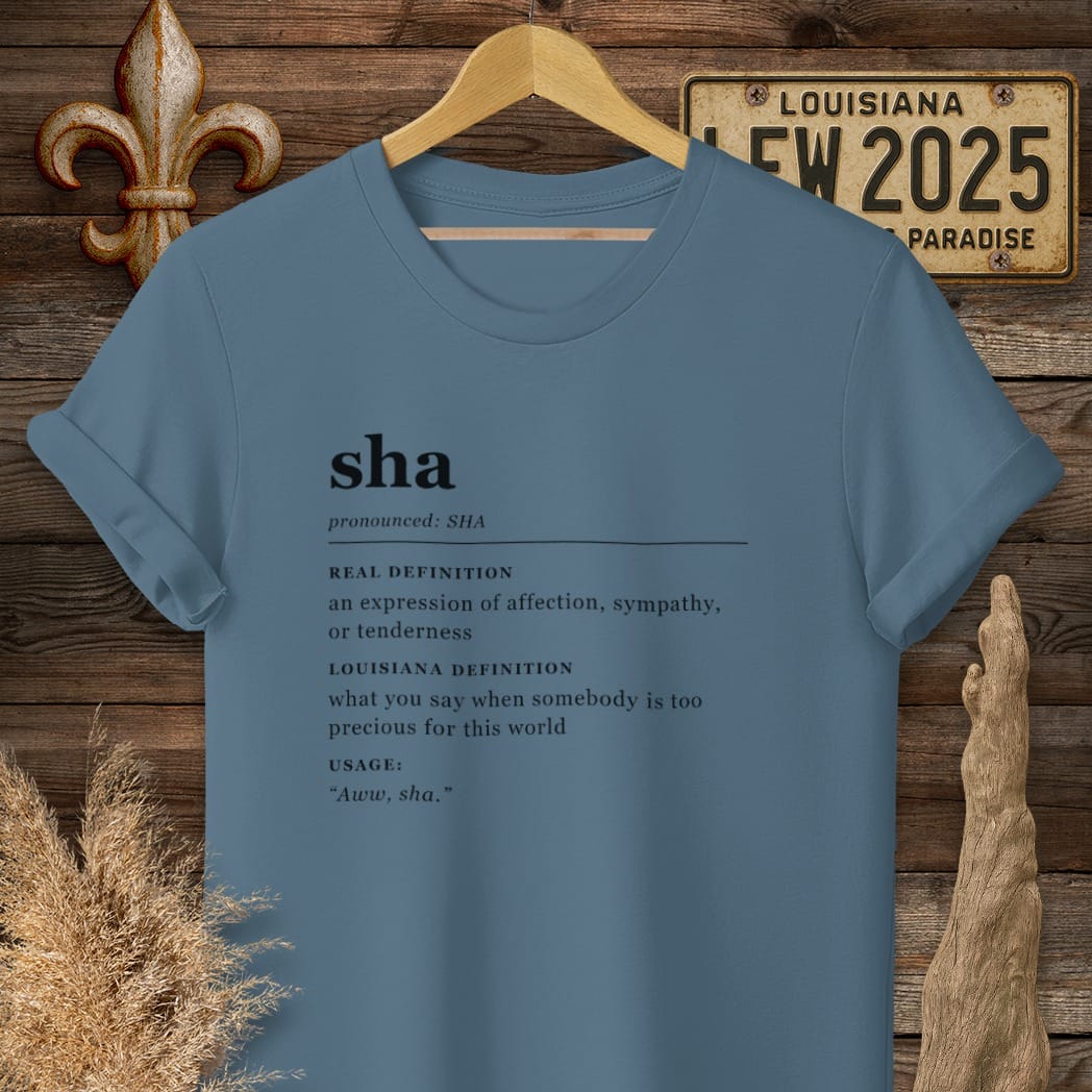 S / Indigo Blue Louisiana Sha Definition T-Shirt by Laissez Faire Wear