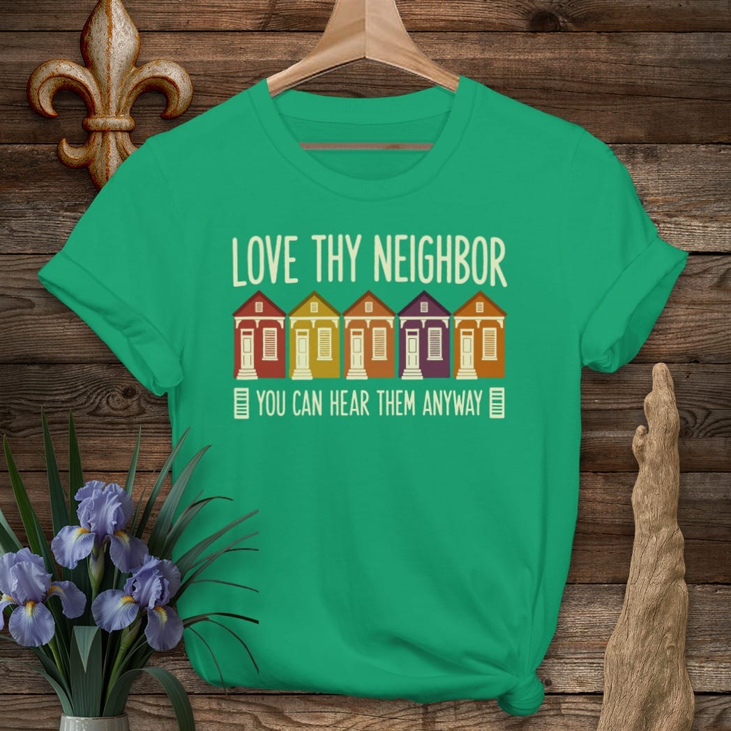 S / Kelly Green Louisiana Shotgun Neighbors T-Shirt by Laissez Faire Wear