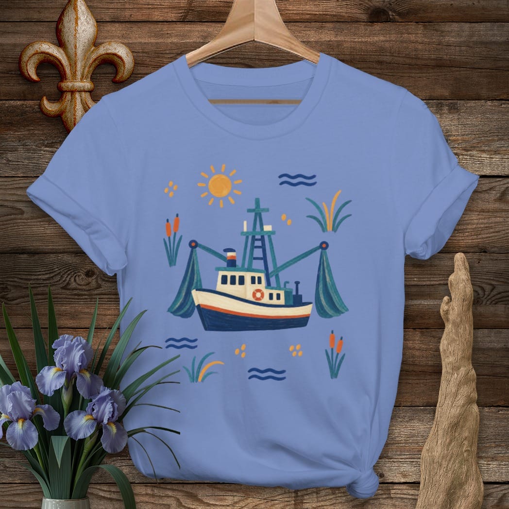 S / Iris Louisiana Shrimp Boat T-Shirt by Laissez Faire Wear