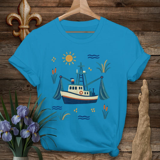 S / Sapphire Louisiana Shrimp Boat T-Shirt by Laissez Faire Wear
