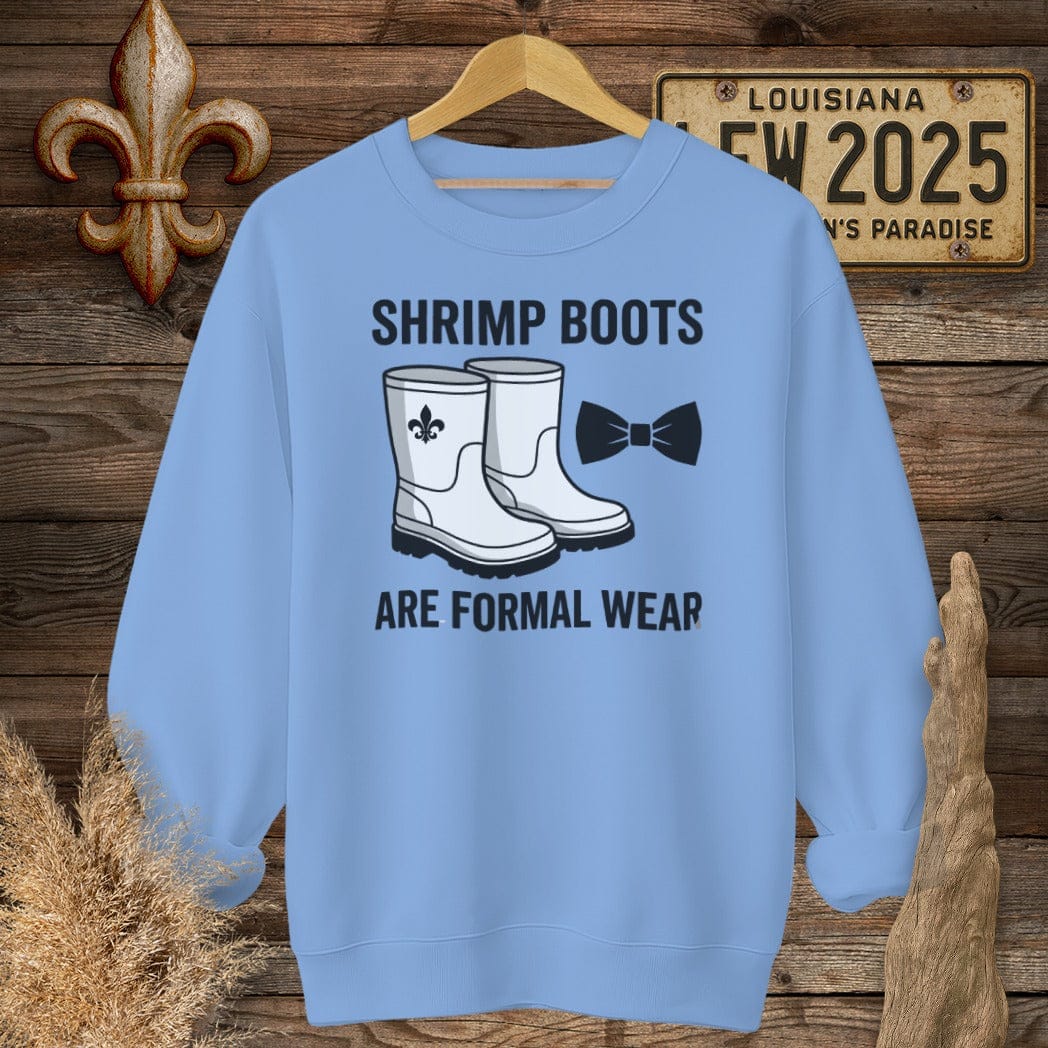 S / Carolina Blue Louisiana Shrimp Boots Sweatshirt by Laissez Faire Wear