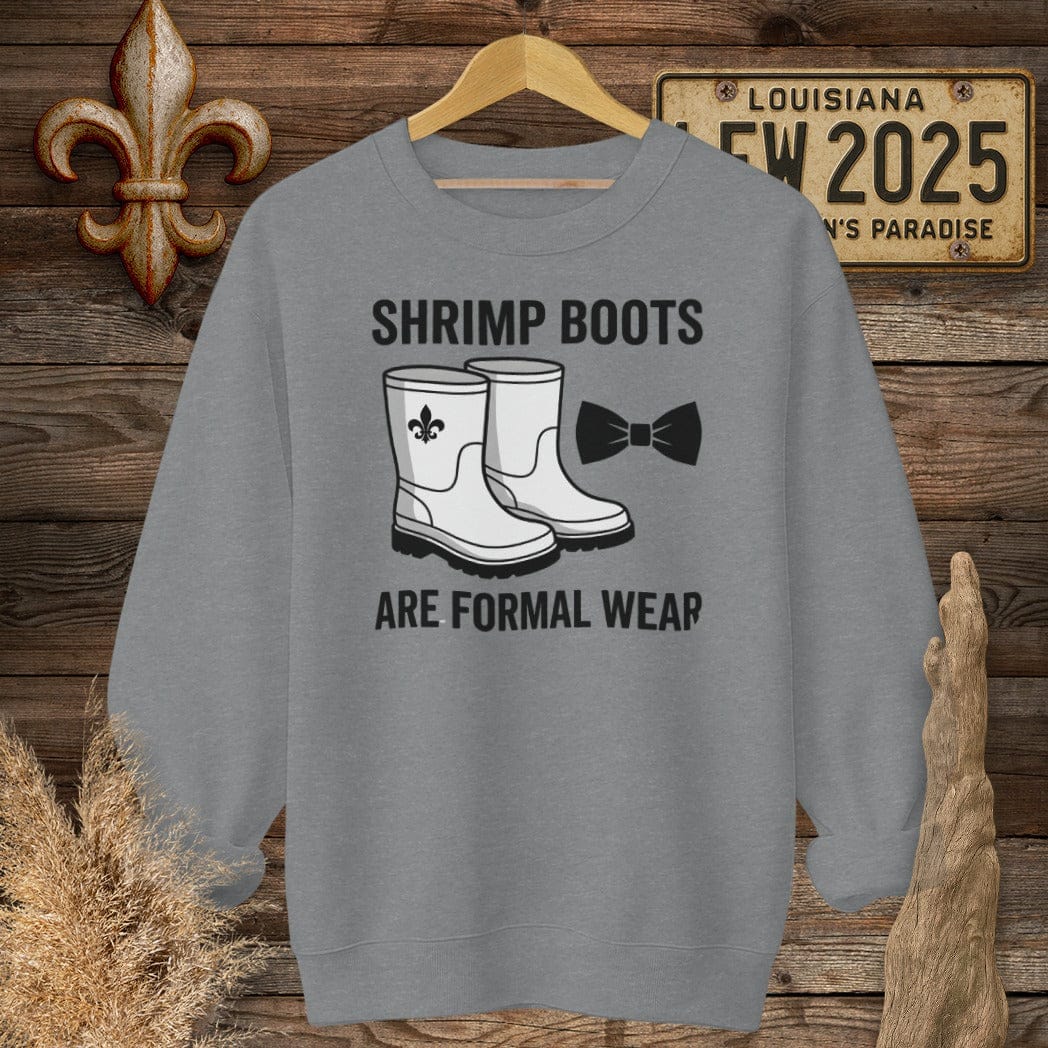 S / Graphite Heather Louisiana Shrimp Boots Sweatshirt by Laissez Faire Wear