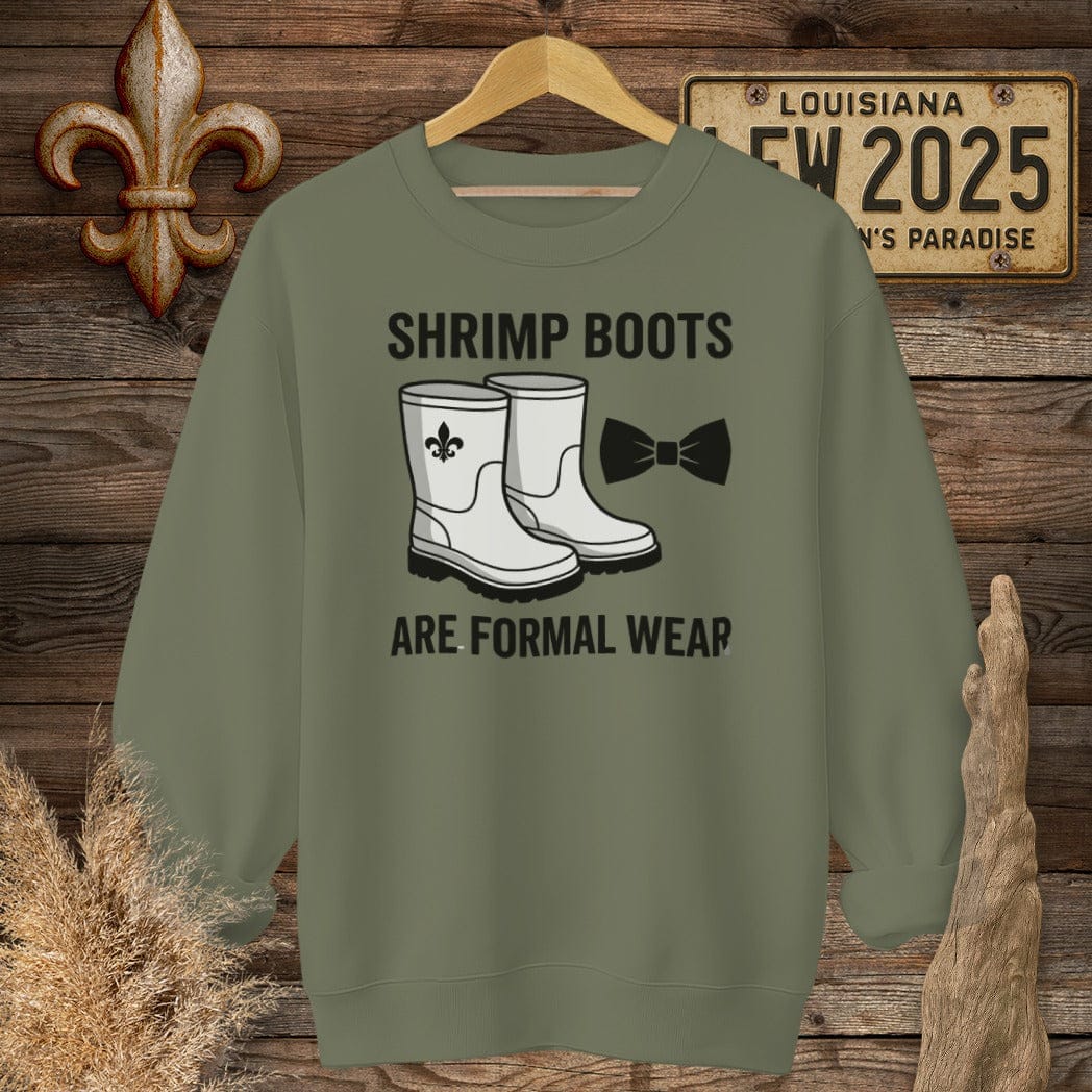 S / Military Green Louisiana Shrimp Boots Sweatshirt by Laissez Faire Wear