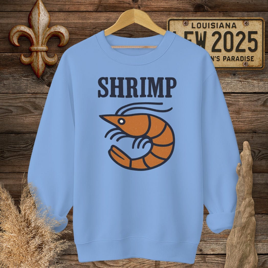 S / Carolina Blue Louisiana Shrimp Minimalist Sweatshirt by Laissez Faire Wear