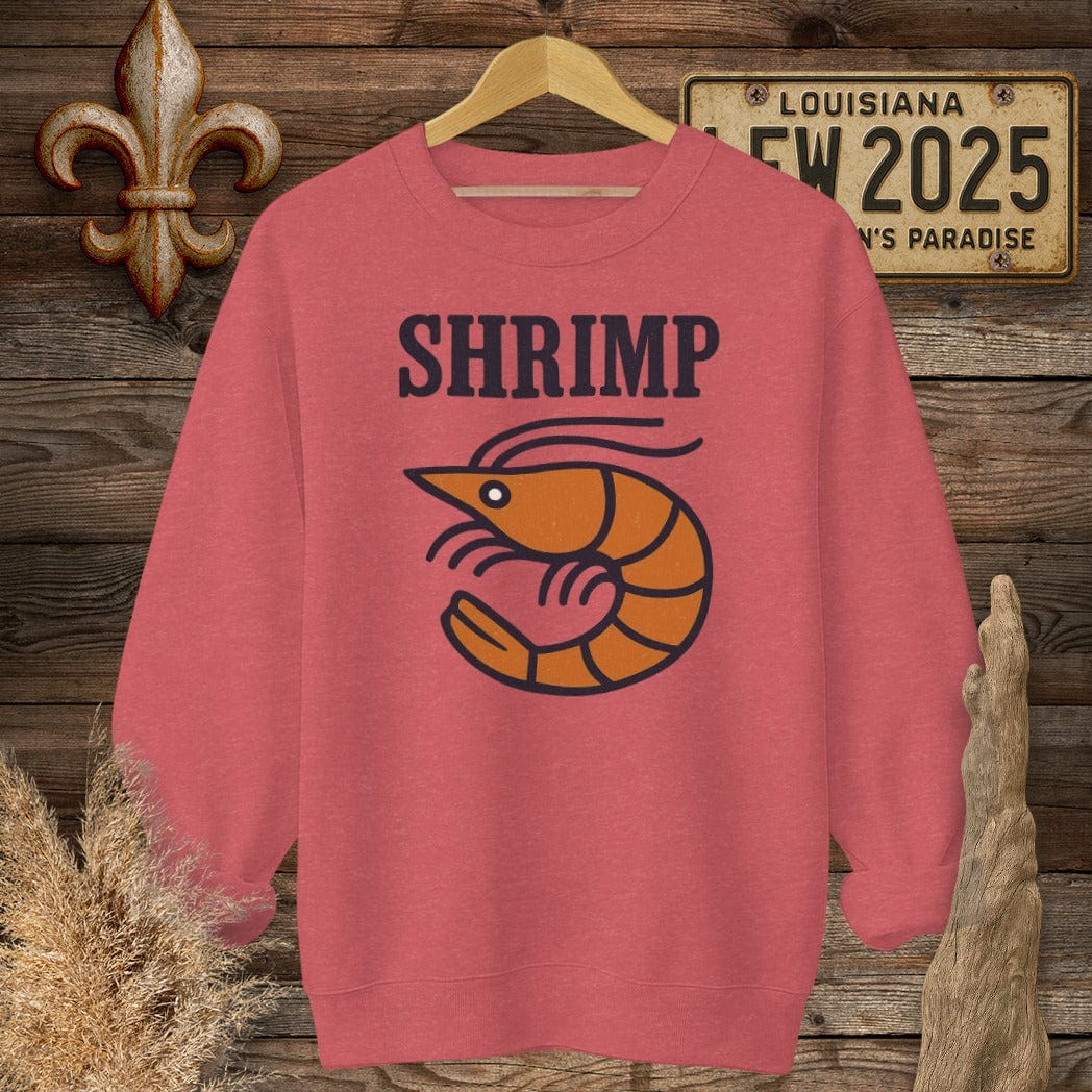 S / Heather Scarlet Red Louisiana Shrimp Minimalist Sweatshirt by Laissez Faire Wear
