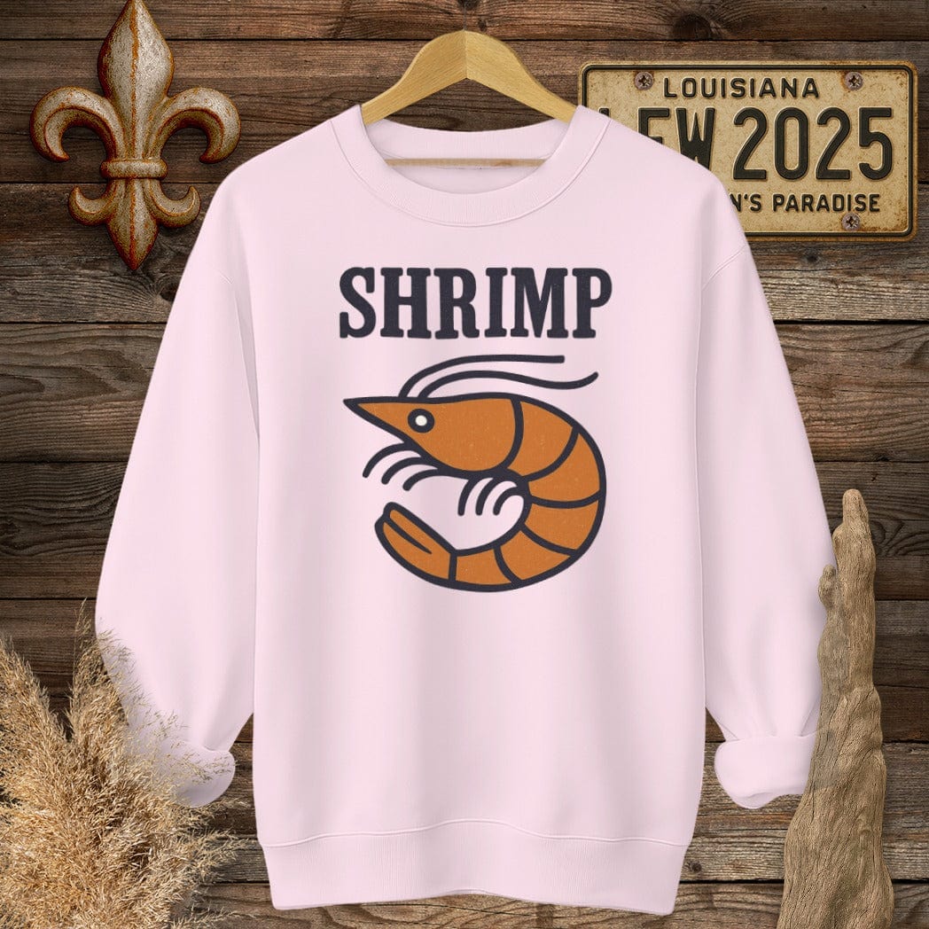 S / Light Pink Louisiana Shrimp Minimalist Sweatshirt by Laissez Faire Wear