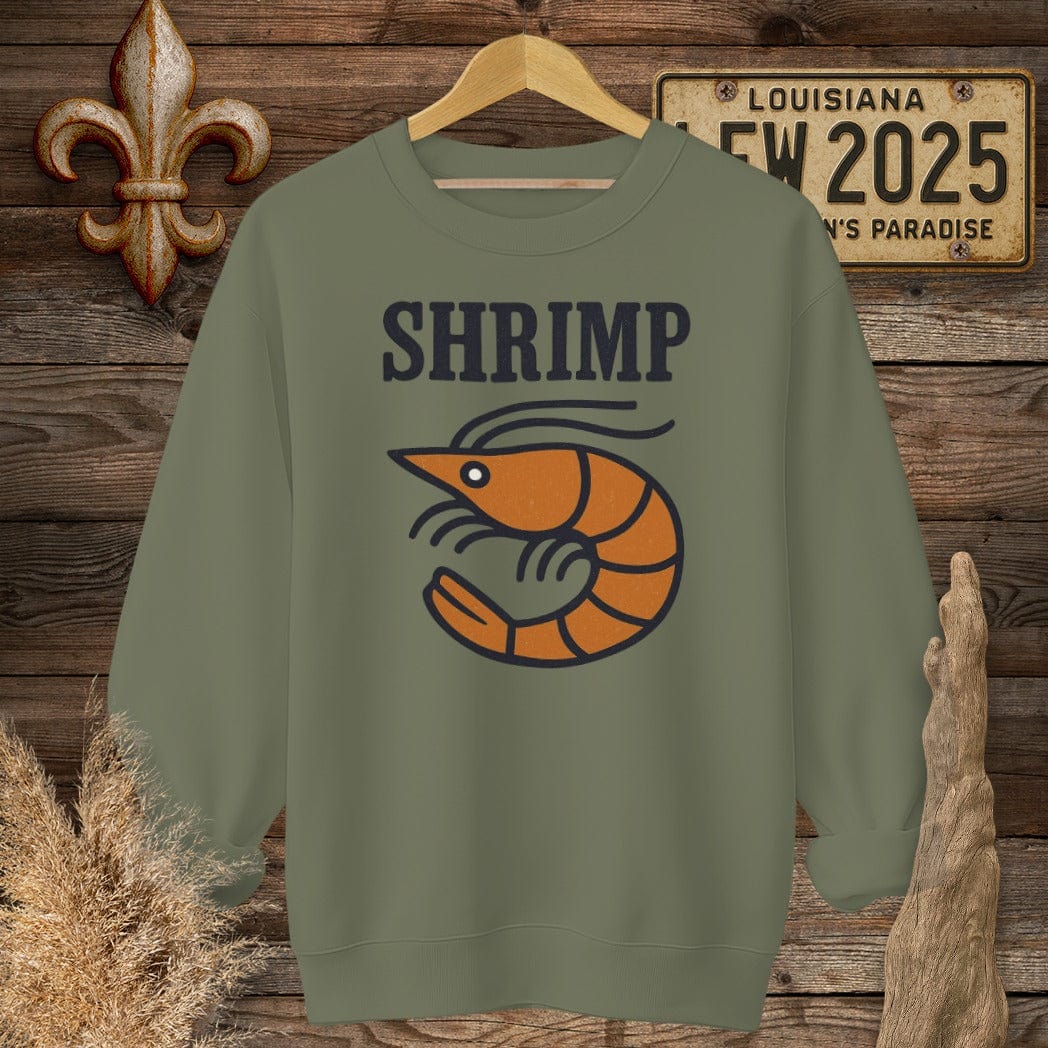 S / Military Green Louisiana Shrimp Minimalist Sweatshirt by Laissez Faire Wear