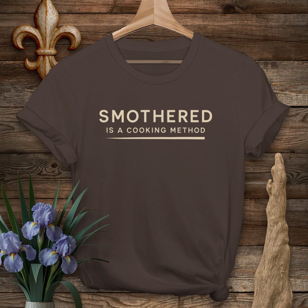 S / Dark Chocolate Louisiana Smothered Cooking T-Shirt by Laissez Faire Wear