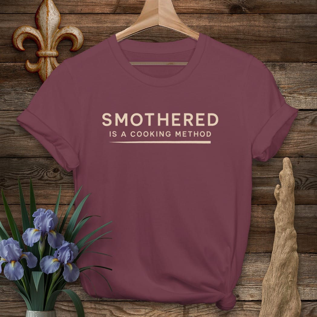 S / Maroon Louisiana Smothered Cooking T-Shirt by Laissez Faire Wear