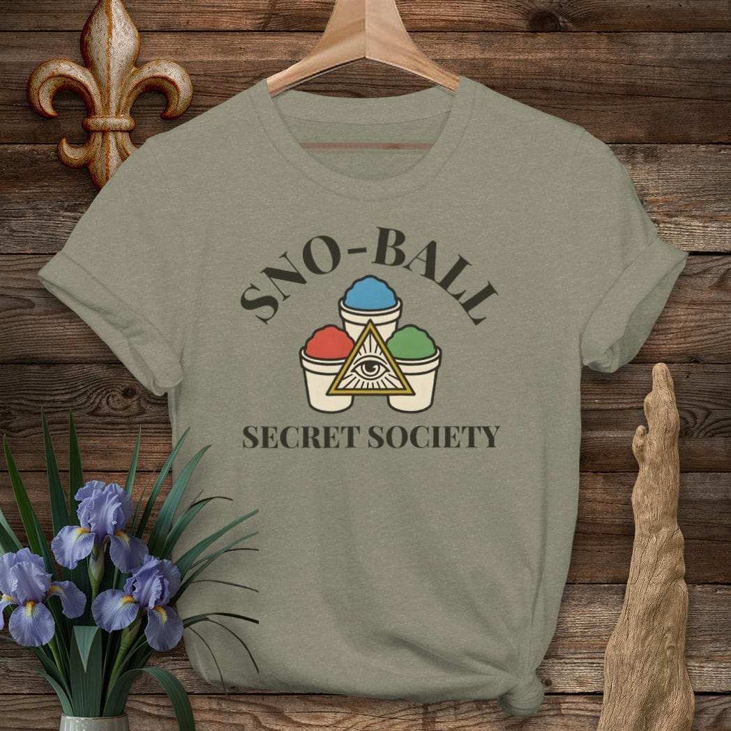 S / Heather Military Green Louisiana Sno-Ball Secret Society T-Shirt by Laissez Faire Wear