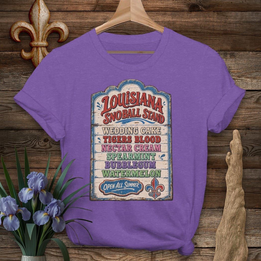 S / Heather Purple Louisiana Snoball Stand T-Shirt by Laissez Faire Wear