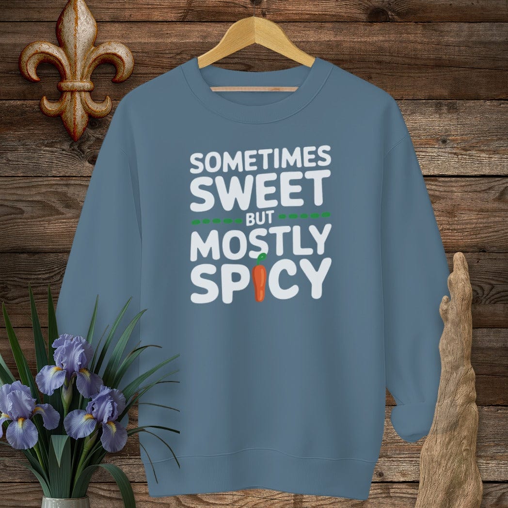 S / Indigo Blue Louisiana Sometimes Sweet But Mostly Spicy Sweatshirt by Laissez Faire Wear