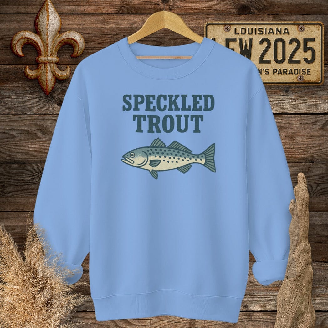 S / Carolina Blue Louisiana Speckled Trout Minimalist Sweatshirt by Laissez Faire Wear
