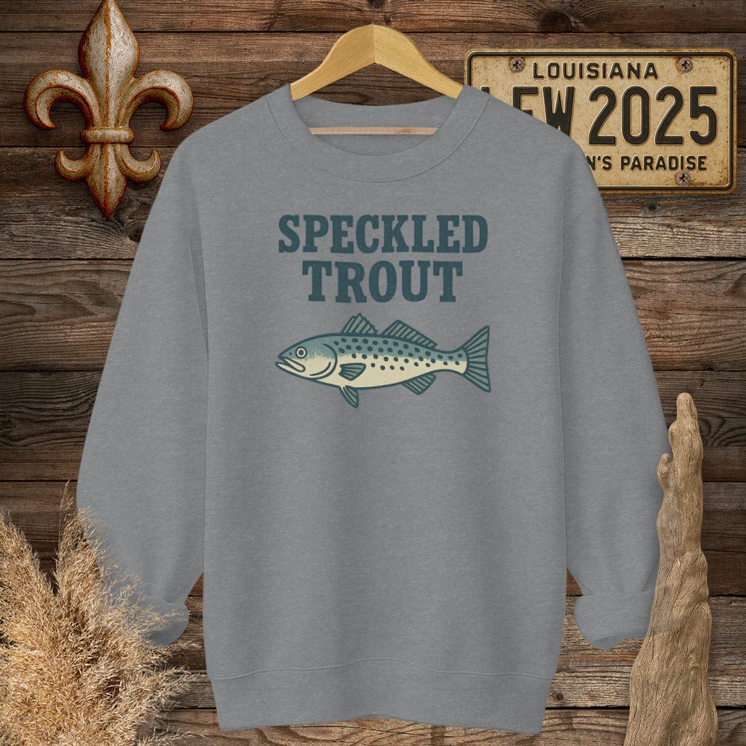 S / Graphite Heather Louisiana Speckled Trout Minimalist Sweatshirt by Laissez Faire Wear