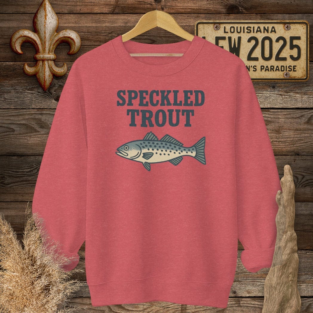 S / Heather Scarlet Red Louisiana Speckled Trout Minimalist Sweatshirt by Laissez Faire Wear