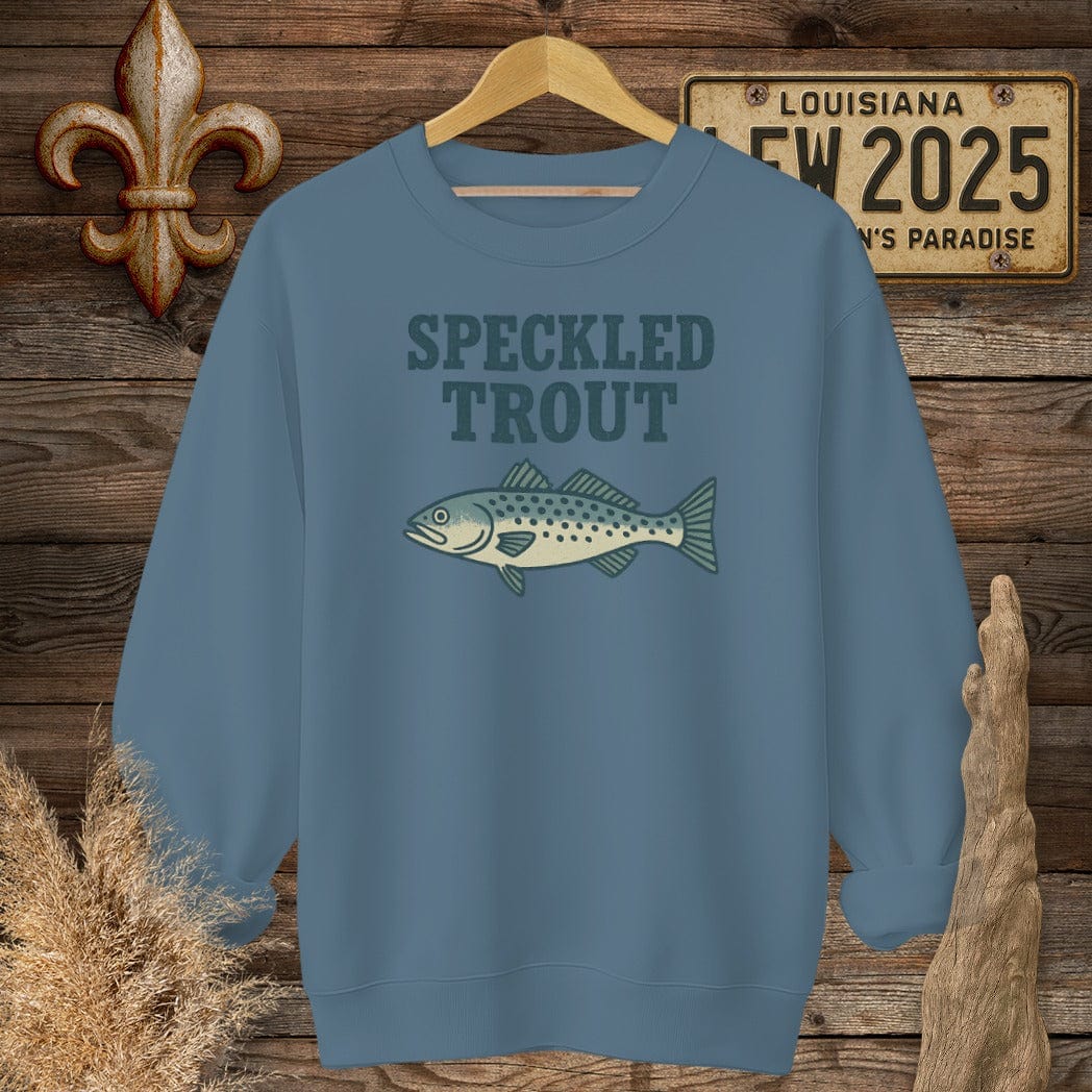 S / Indigo Blue Louisiana Speckled Trout Minimalist Sweatshirt by Laissez Faire Wear