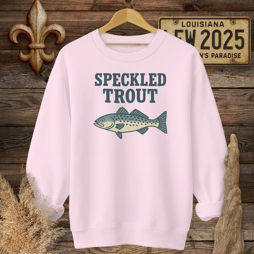 S / Light Pink Louisiana Speckled Trout Minimalist Sweatshirt by Laissez Faire Wear