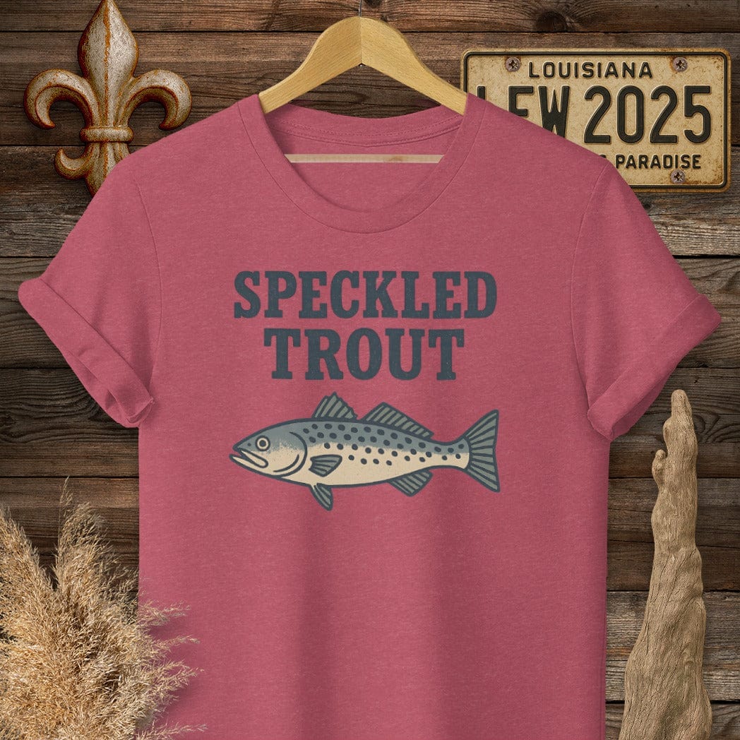 S / Heather Cardinal Louisiana Speckled Trout Minimalist T-Shirt by Laissez Faire Wear