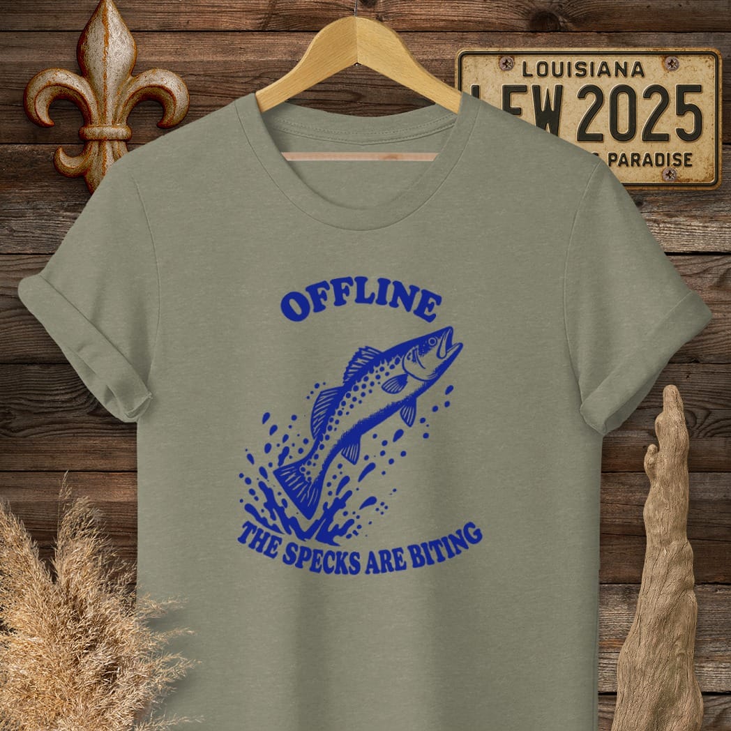 S / Heather Military Green Louisiana Specks Are Biting T-Shirt by Laissez Faire Wear