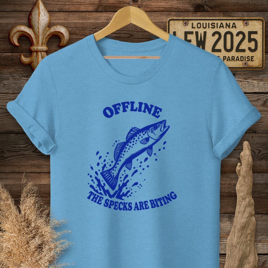 S / Heather Sapphire Louisiana Specks Are Biting T-Shirt by Laissez Faire Wear