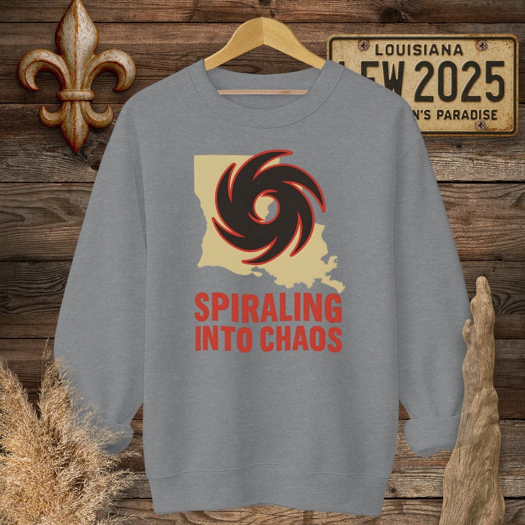 S / Graphite Heather Louisiana Spiraling Into Chaos Sweatshirt by Laissez Faire Wear