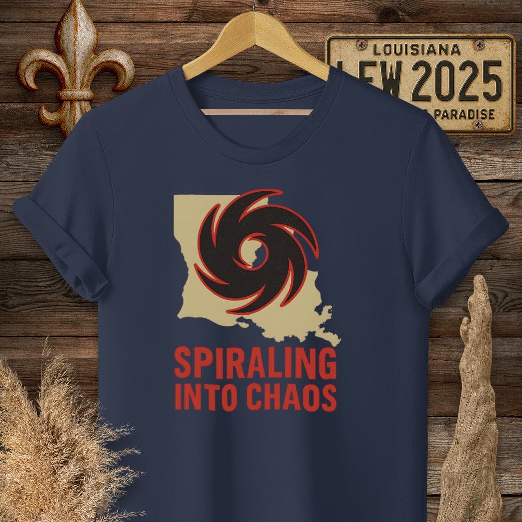 S / Navy Louisiana Spiraling Into Chaos T-Shirt by Laissez Faire Wear