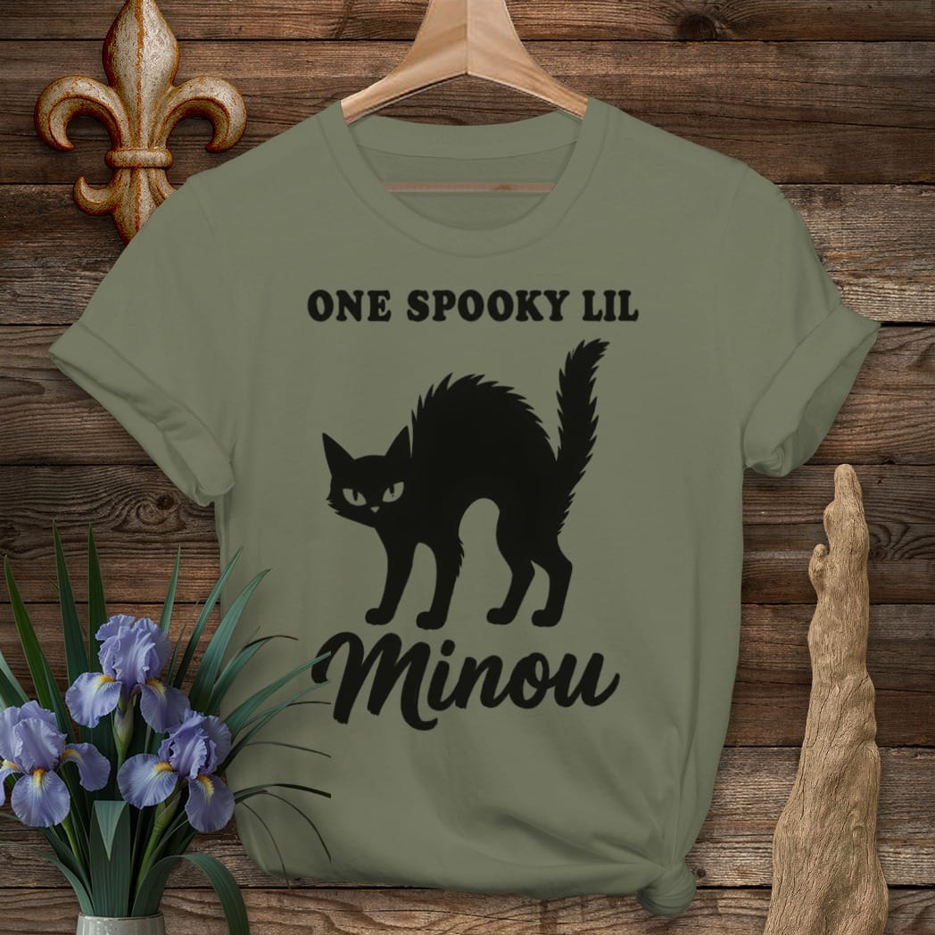 S / Military Green Louisiana Spooky Minou T-Shirt by Laissez Faire Wear