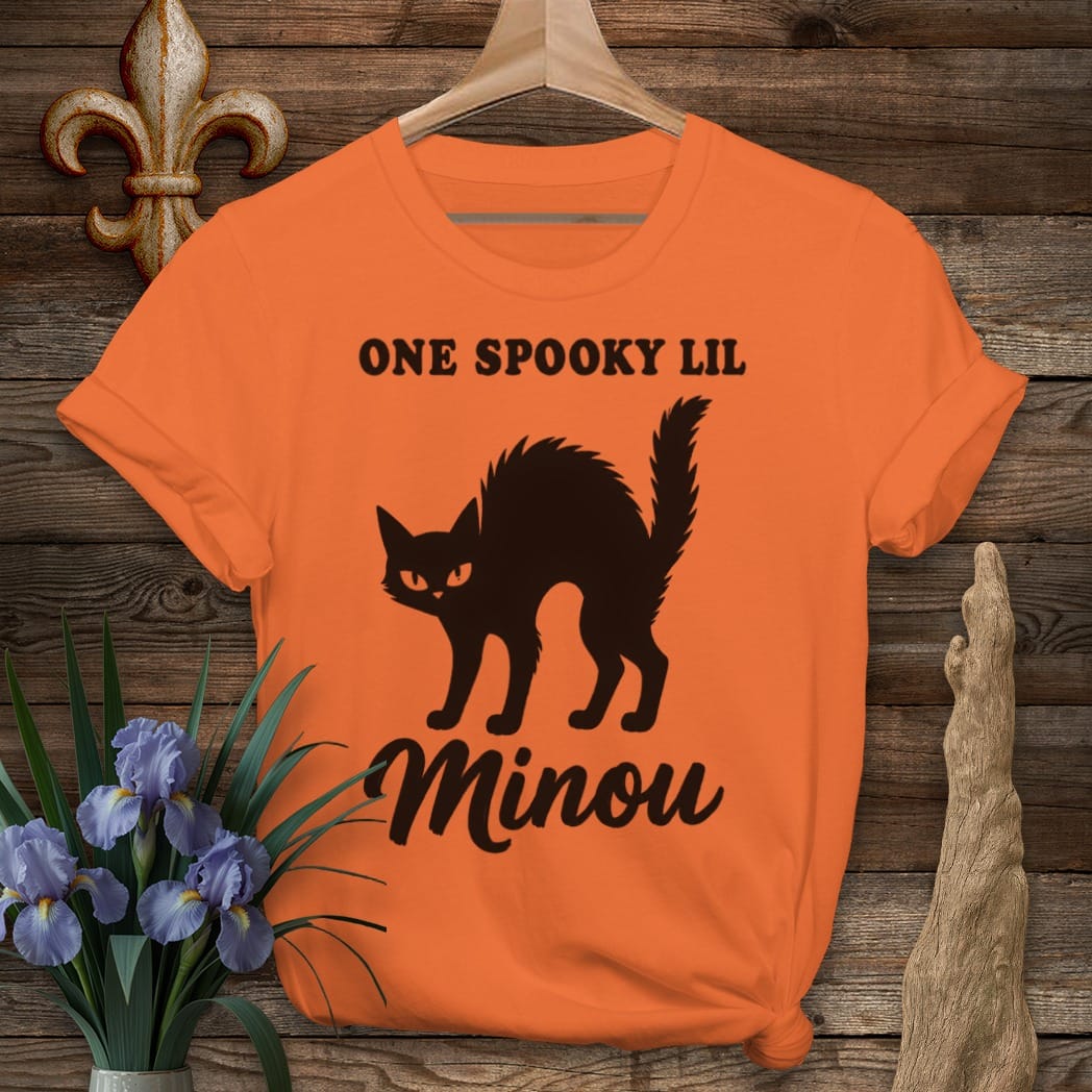 S / Orange Louisiana Spooky Minou T-Shirt by Laissez Faire Wear