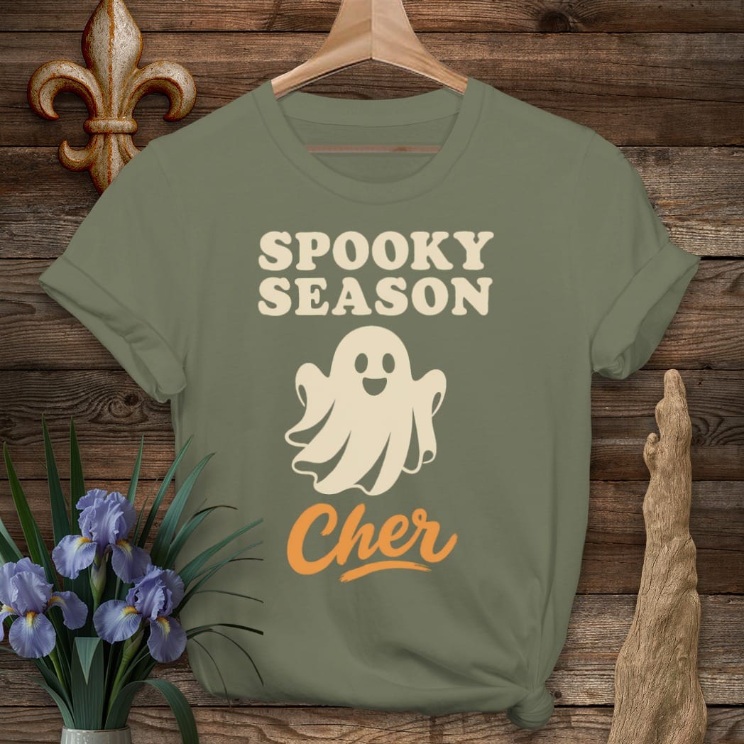 S / Military Green Louisiana Spooky Season T-Shirt by Laissez Faire Wear