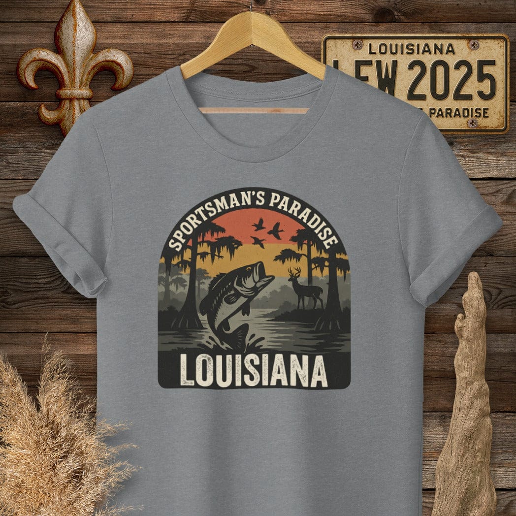 S / Graphite Heather Louisiana Sportsman Paradise Wildlife Retro T-Shirt by Laissez Faire Wear