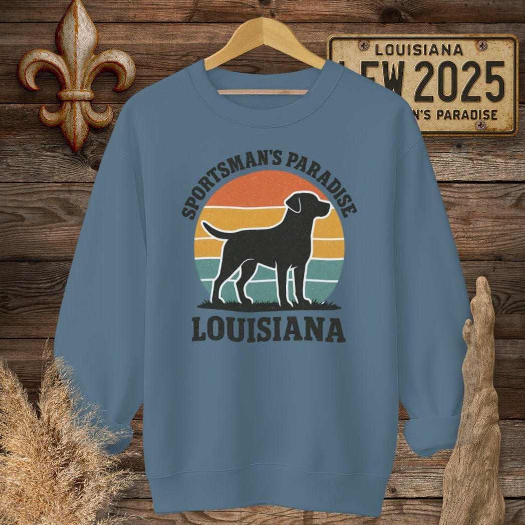 S / Indigo Blue Louisiana Sportsman's Paradise Retro (Labrador) Sweatshirt by Laissez Faire Wear