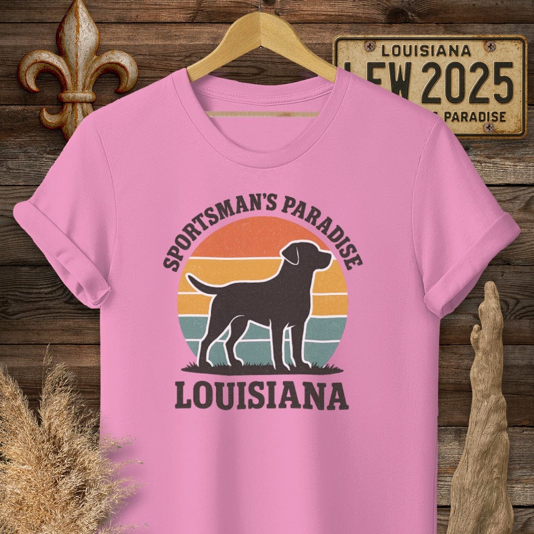 S / Azalea Louisiana Sportsman's Paradise Retro (Labrador) T-Shirt by Laissez Faire Wear