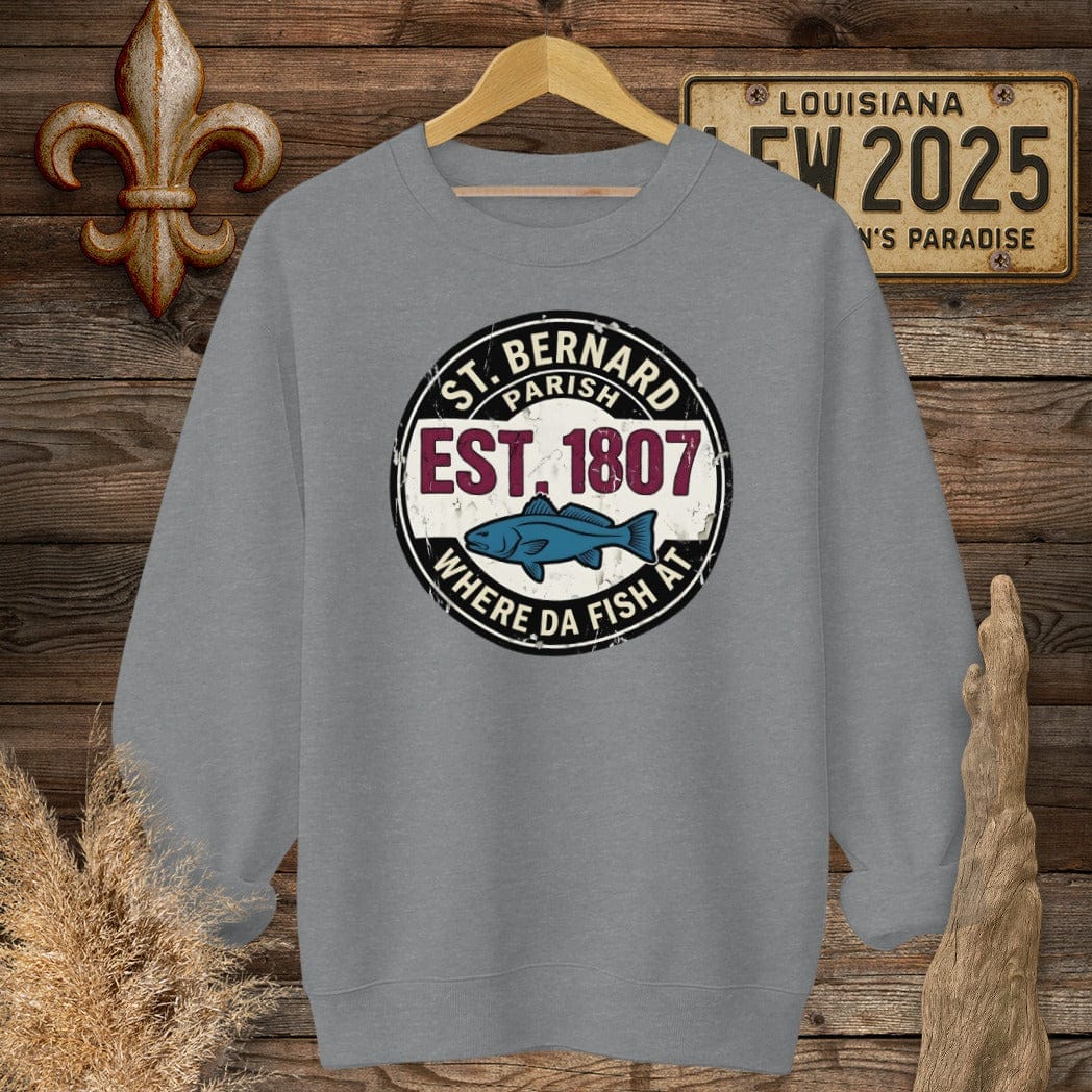 S / Graphite Heather Louisiana St. Bernard Parish Sweatshirt by Laissez Faire Wear