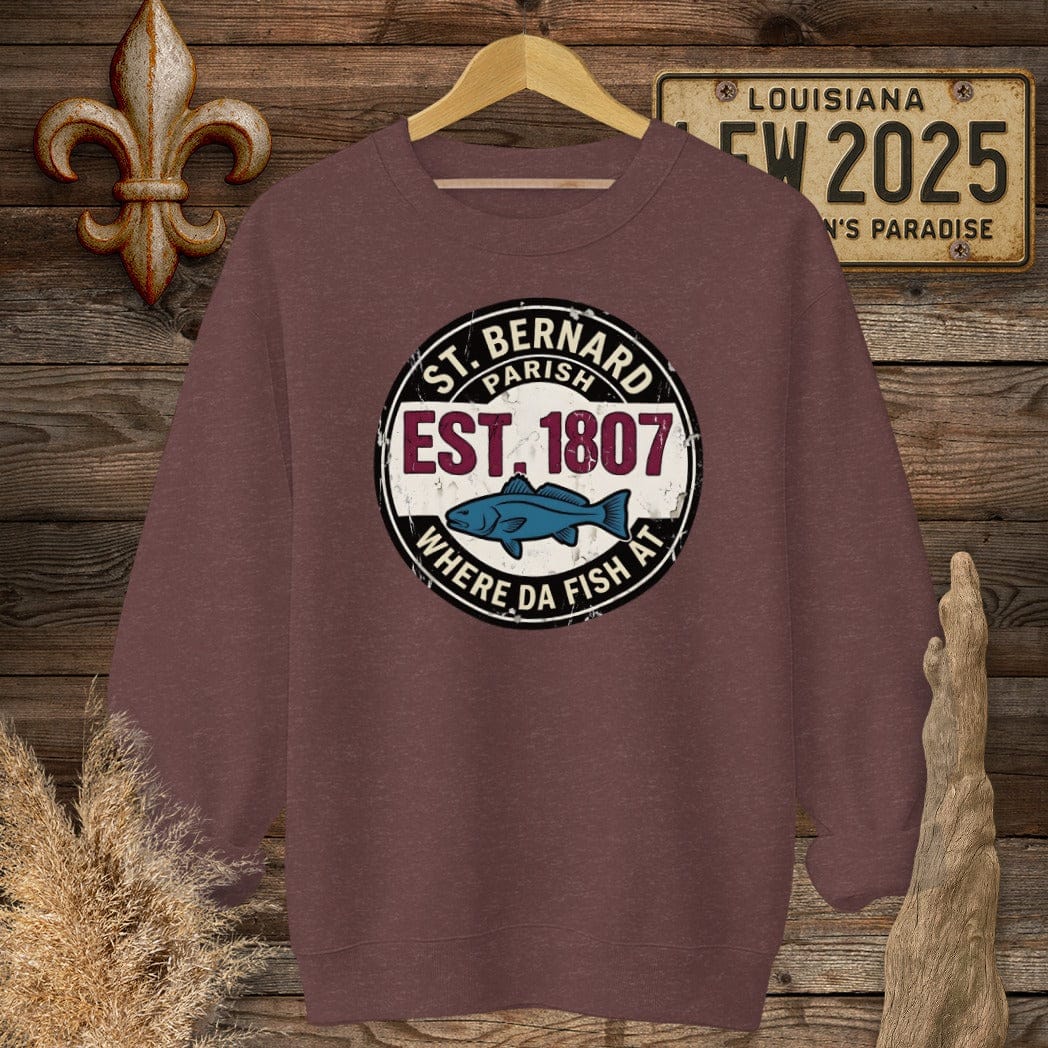 S / Heather Sport Dark Maroon Louisiana St. Bernard Parish Sweatshirt by Laissez Faire Wear