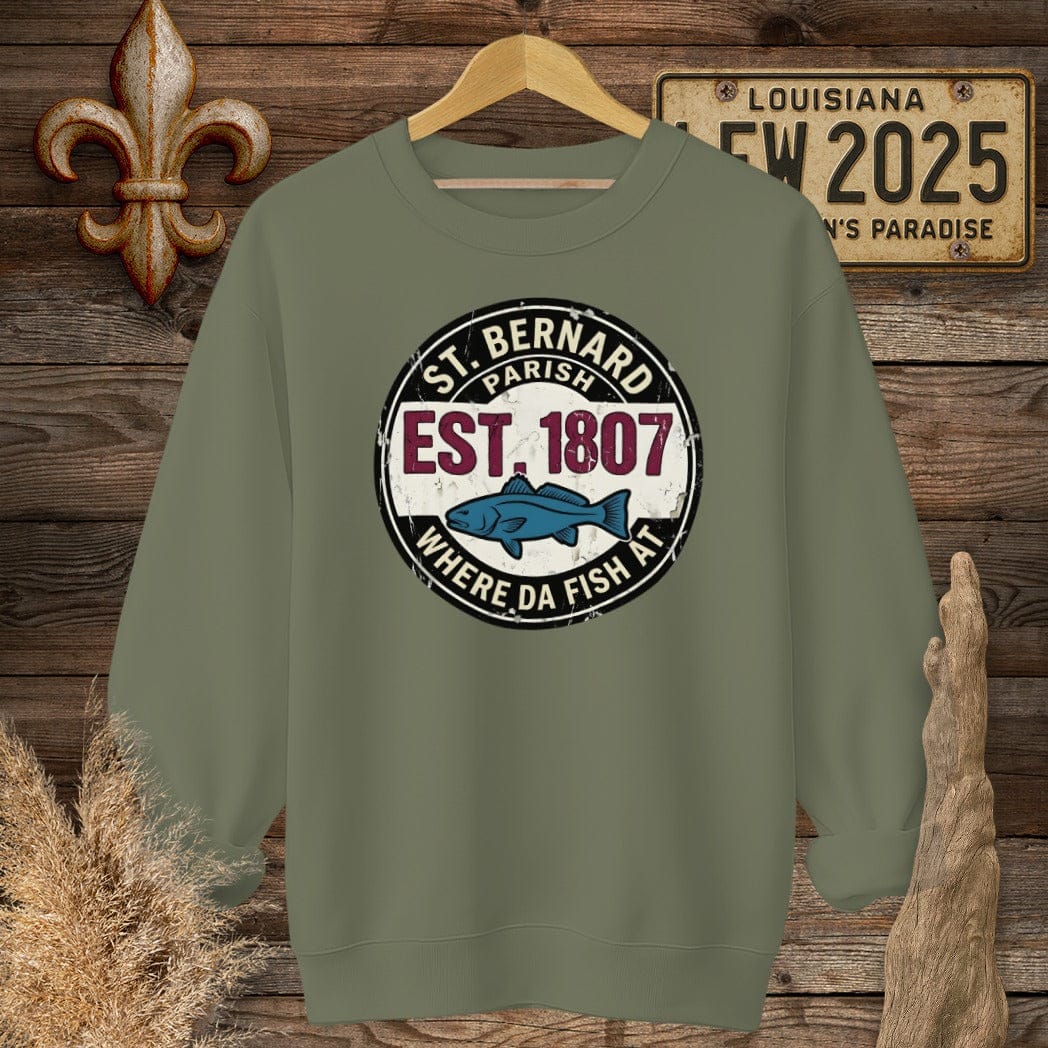 S / Military Green Louisiana St. Bernard Parish Sweatshirt by Laissez Faire Wear