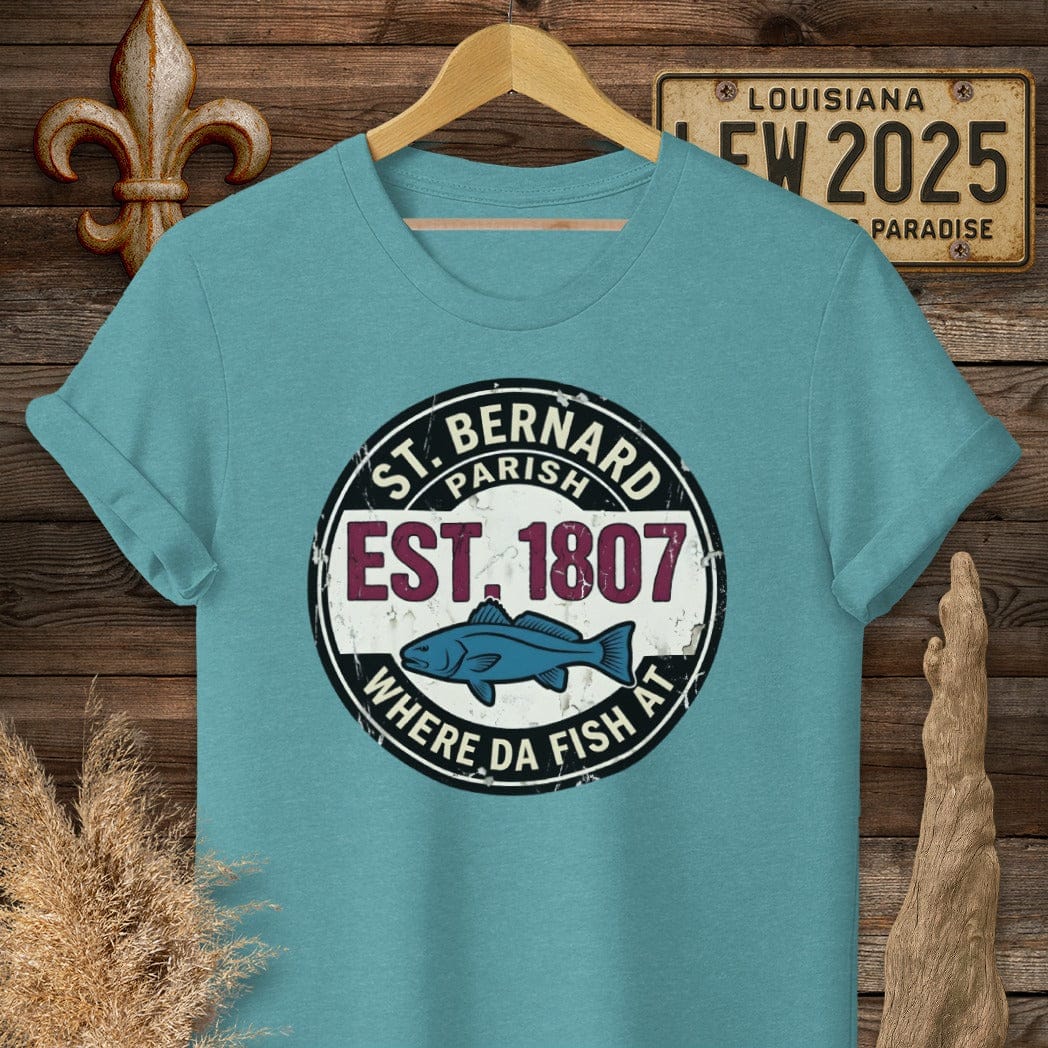 S / Heather Galapagos Blue Louisiana St. Bernard Parish T-Shirt by Laissez Faire Wear
