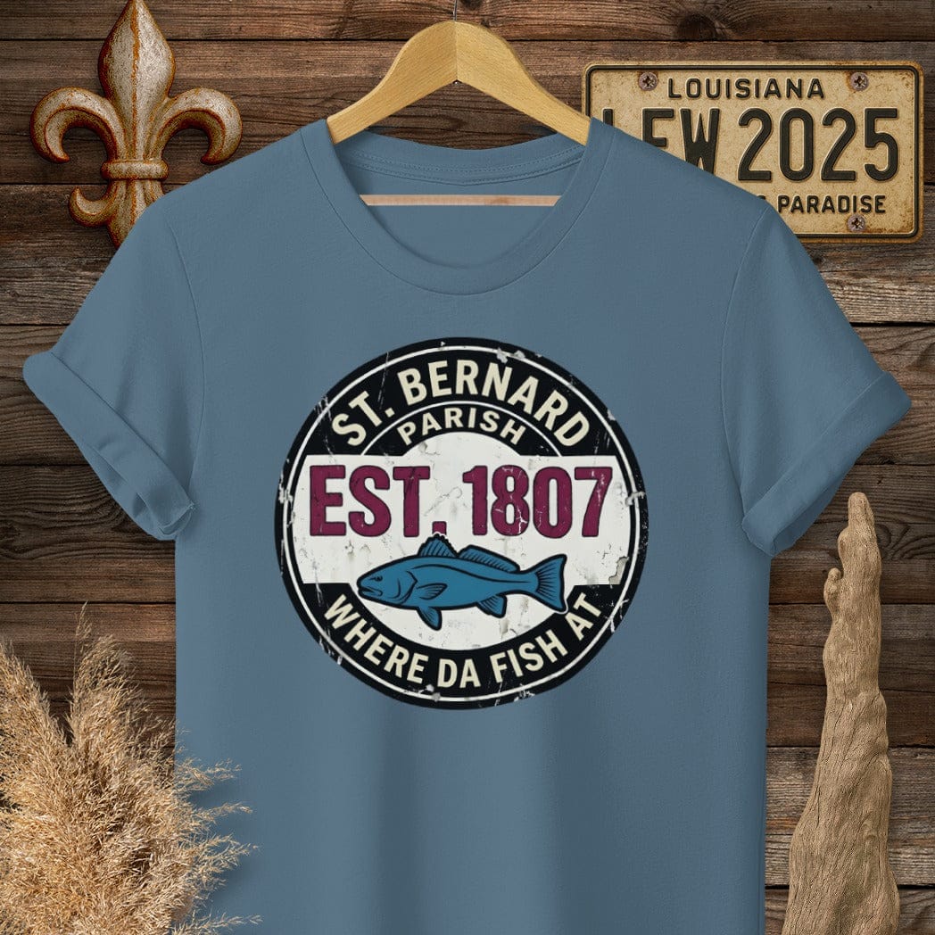 S / Indigo Blue Louisiana St. Bernard Parish T-Shirt by Laissez Faire Wear