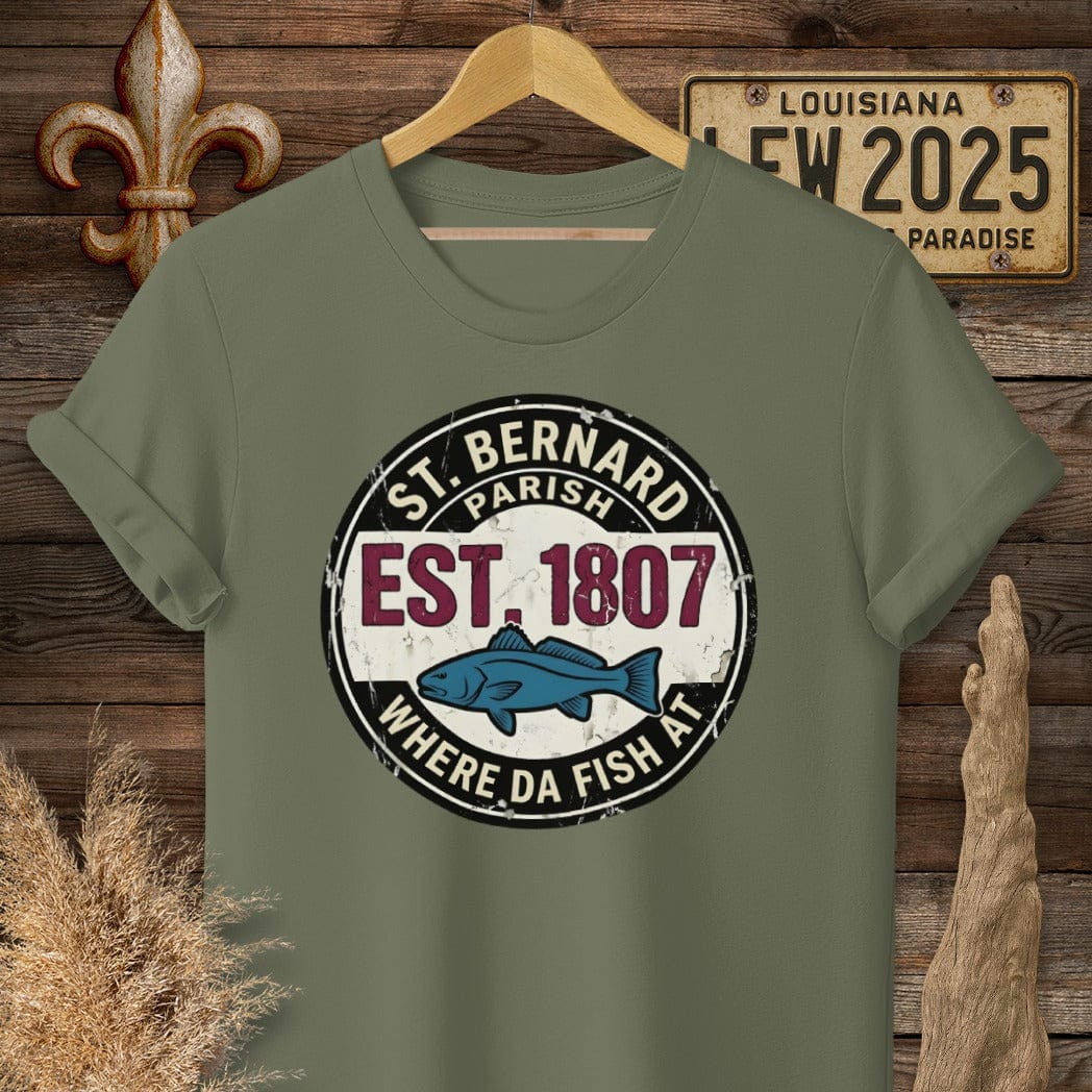 S / Military Green Louisiana St. Bernard Parish T-Shirt by Laissez Faire Wear