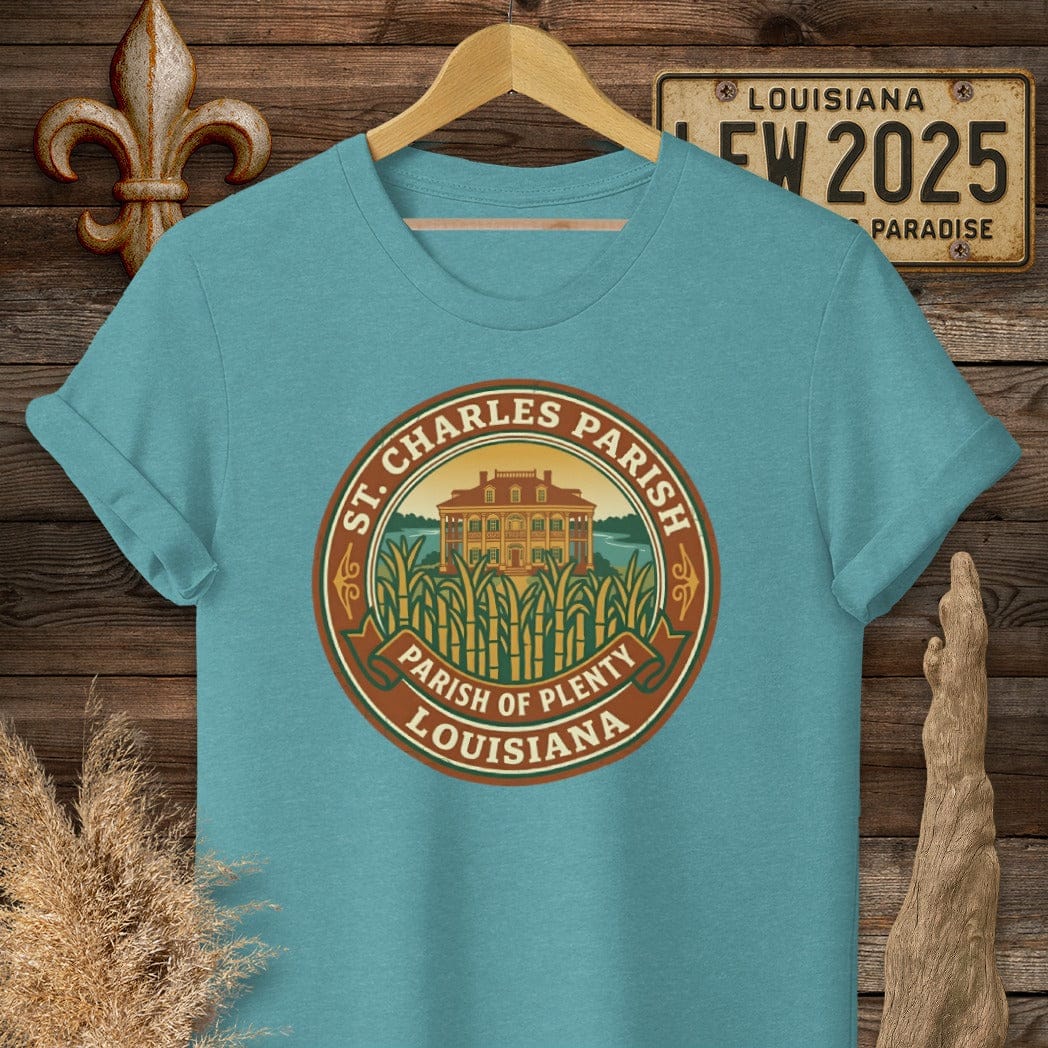S / Heather Galapagos Blue Louisiana St. Charles Parish T-Shirt by Laissez Faire Wear