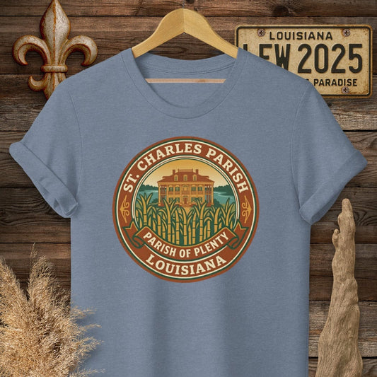 S / Heather Indigo Louisiana St. Charles Parish T-Shirt by Laissez Faire Wear