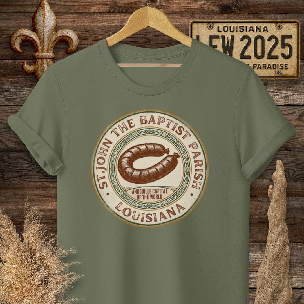 S / Military Green Louisiana St. John The Baptist Parish T-Shirt by Laissez Faire Wear